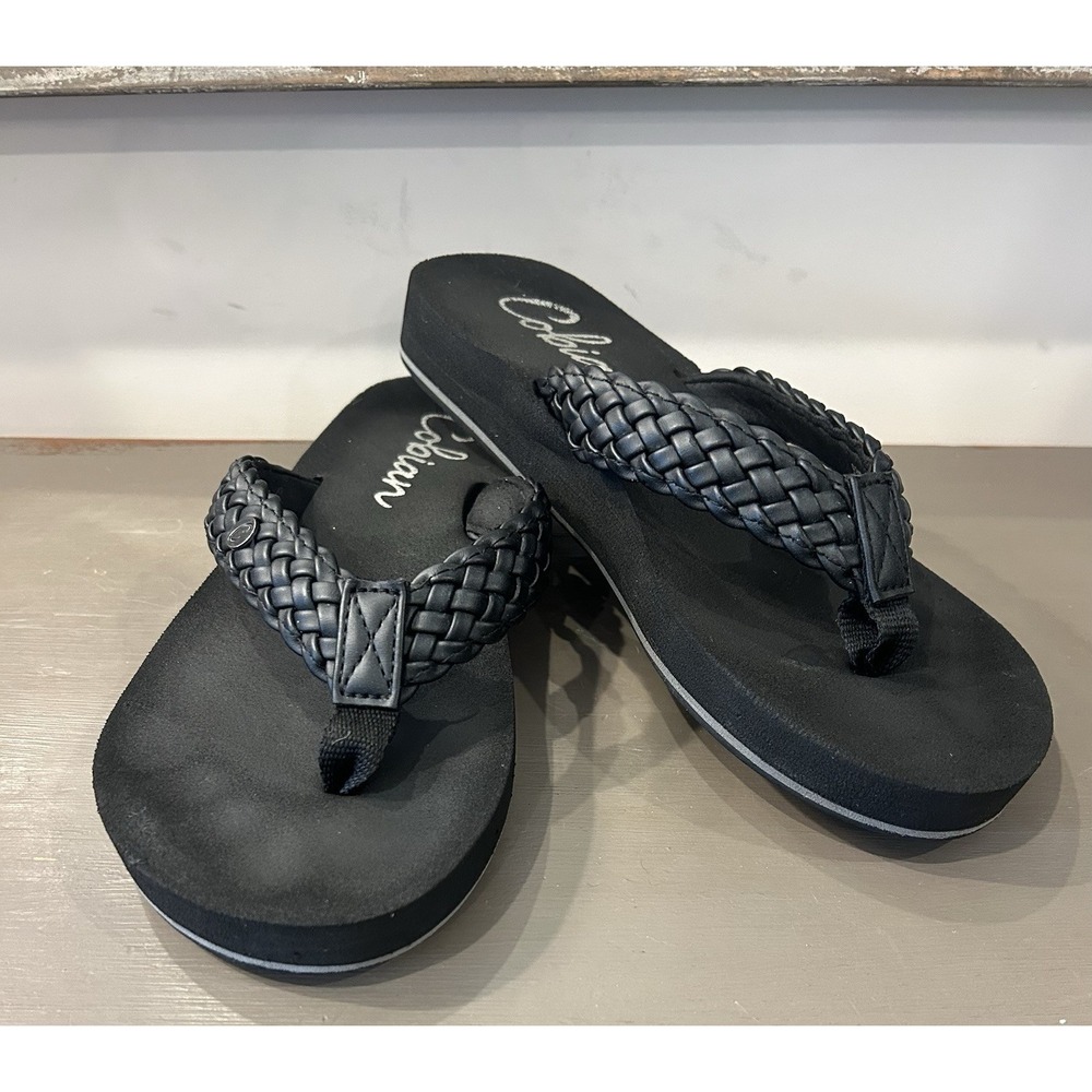 Cobian Women's Black Braided Bounce Flip Flops Sandals Size 5/6‎